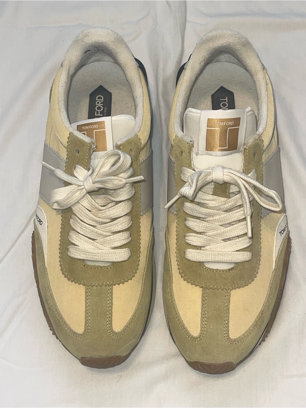 Tom Ford Men’s Cream & Beige Suede Low-Top Sneakers
